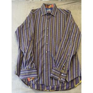 Robert Graham Mens Medium Long Sleeve Dress Shirt Button Down Flip Cuff Colorful